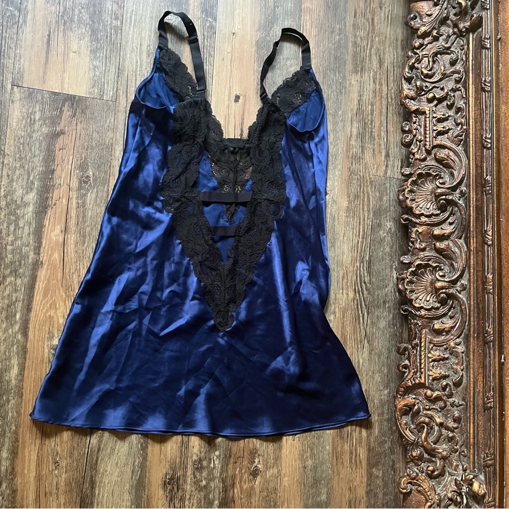 Victoria secret babydoll cami lingerie cobalt blue black straps S